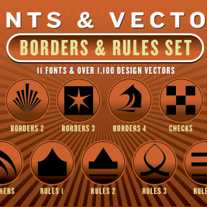 Borders & Rules Combo Set: 11 Fonts + 1,100 Vector Designs