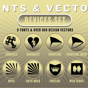 Devices Combo Set: 8 Fonts + 800 Vector Designs
